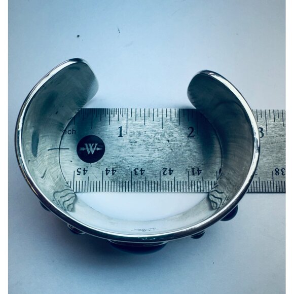 Vintage Estate Sterling Silver 925 Wide Cuff Bracelet w/ Lapis & Malachite 41g - Picture 10 of 13